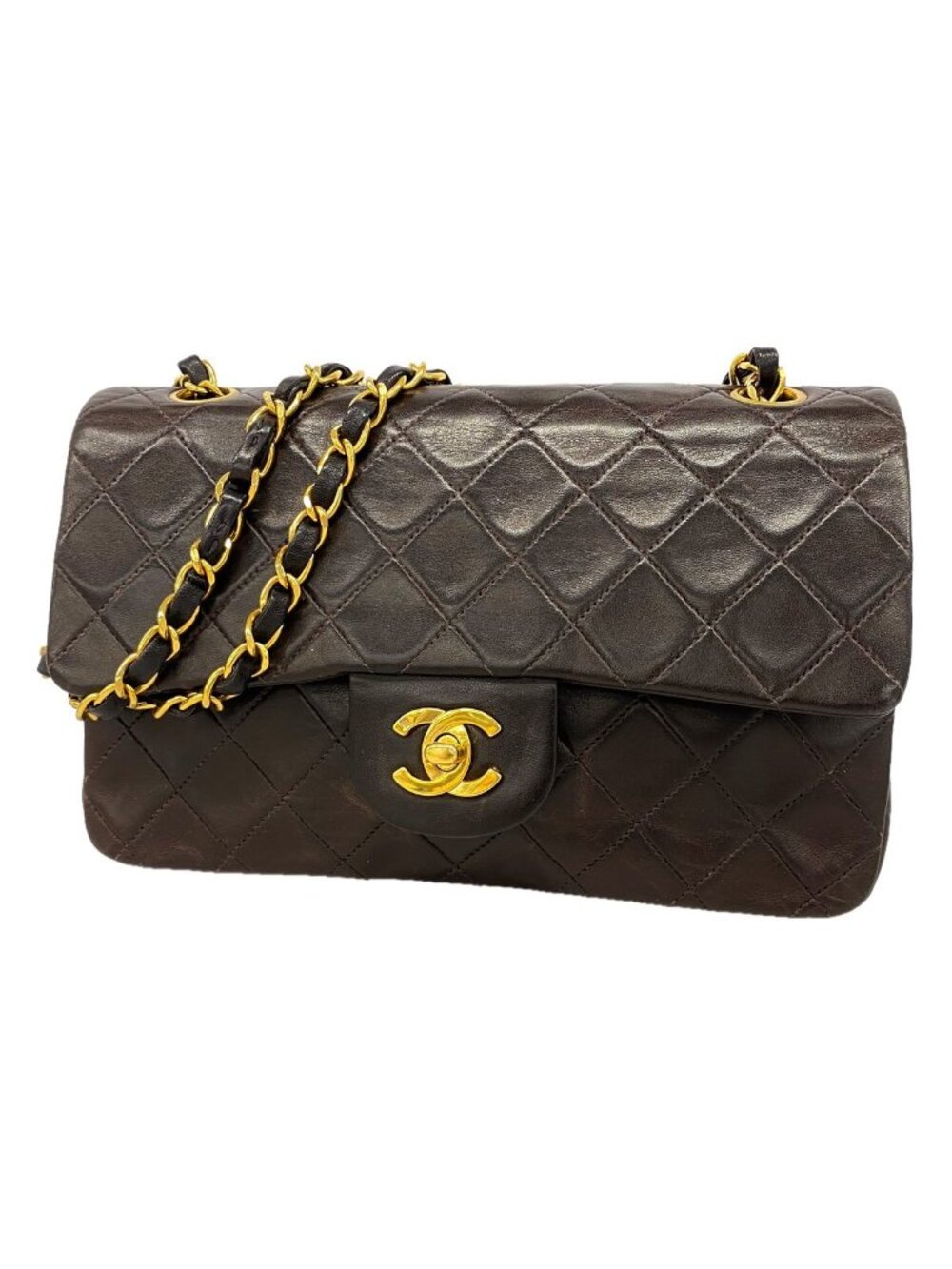 Chanel Shoulder Bag Quilted Lambskin Black Gold